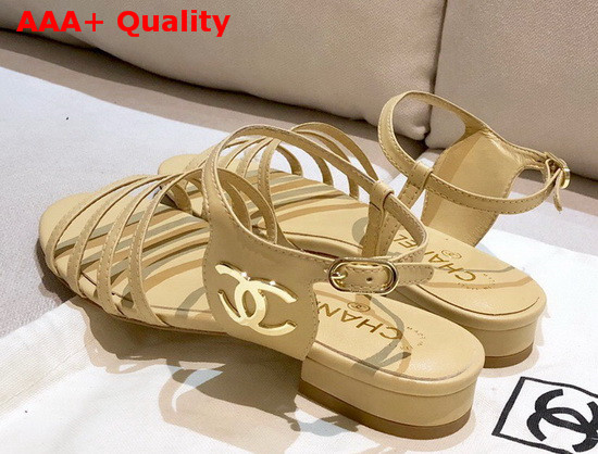 Chanel Strap Sandal in Beige Lambskin Replica