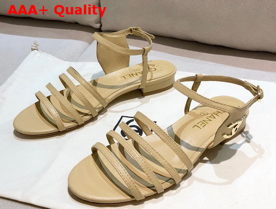 Chanel Strap Sandal in Beige Lambskin Replica