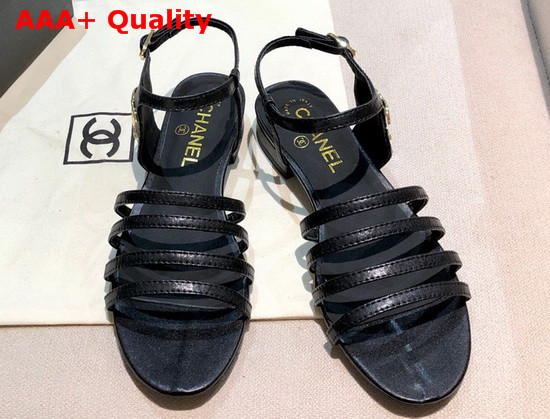 Chanel Strap Sandal in Black Lambskin Replica