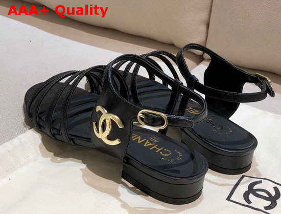 Chanel Strap Sandal in Black Lambskin Replica