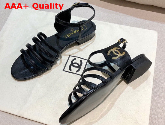 Chanel Strap Sandal in Black Lambskin Replica