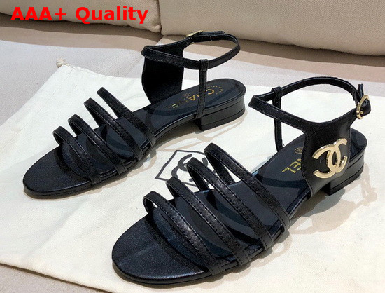 Chanel Strap Sandal in Black Lambskin Replica