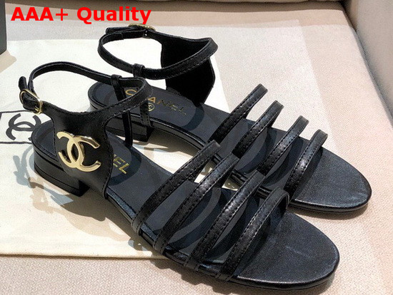 Chanel Strap Sandal in Black Lambskin Replica