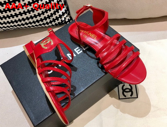 Chanel Strap Sandal in Red Lambskin Replica