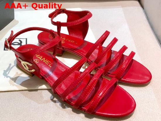 Chanel Strap Sandal in Red Lambskin Replica