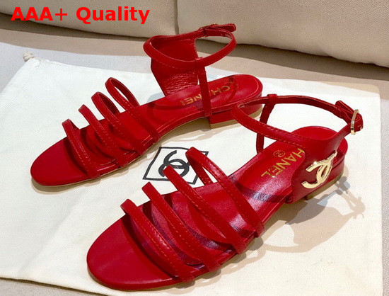 Chanel Strap Sandal in Red Lambskin Replica