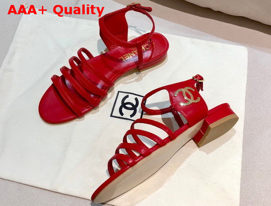 Chanel Strap Sandal in Red Lambskin Replica