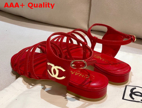 Chanel Strap Sandal in Red Lambskin Replica