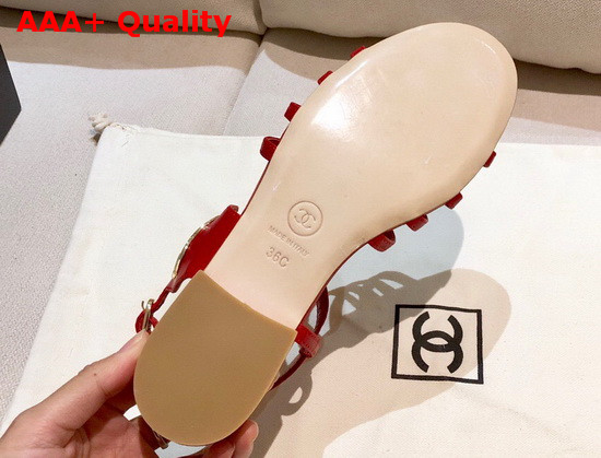 Chanel Strap Sandal in Red Lambskin Replica