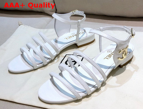 Chanel Strap Sandal in White Lambskin Replica