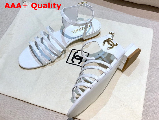 Chanel Strap Sandal in White Lambskin Replica