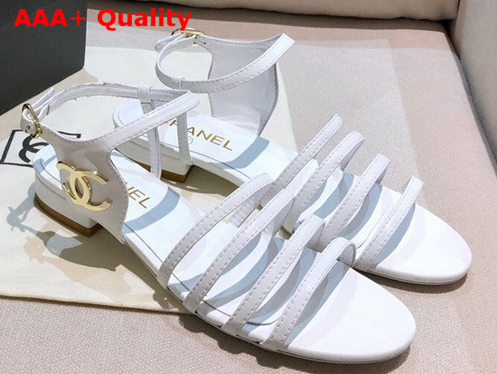 Chanel Strap Sandal in White Lambskin Replica