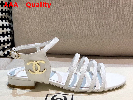 Chanel Strap Sandal in White Lambskin Replica