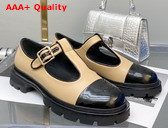 Chanel T Strap Shoes in Beige and Black Leather Replica