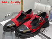 Chanel T Strap Shoes in Red Printed Hair Fur and Black Patent Leather Replica