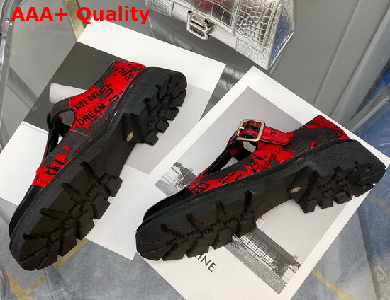 Chanel T Strap Shoes in Red Printed Hair Fur and Black Patent Leather Replica