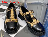 Chanel T Strap Shoes in Yellow Printed Hair Fur and Black Patent Leather Replica