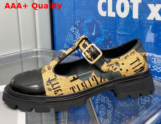 Chanel T Strap Shoes in Yellow Printed Hair Fur and Black Patent Leather Replica