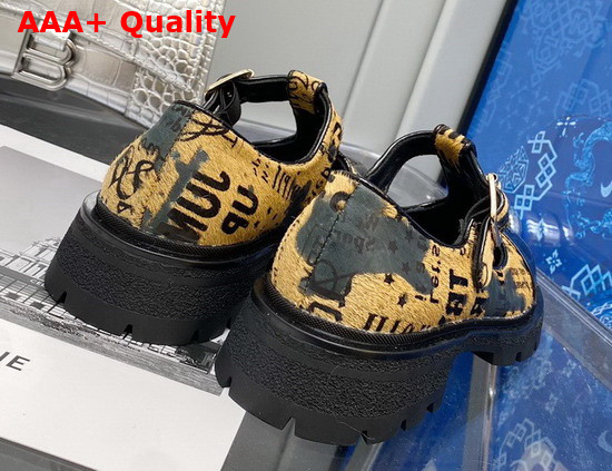 Chanel T Strap Shoes in Yellow Printed Hair Fur and Black Patent Leather Replica