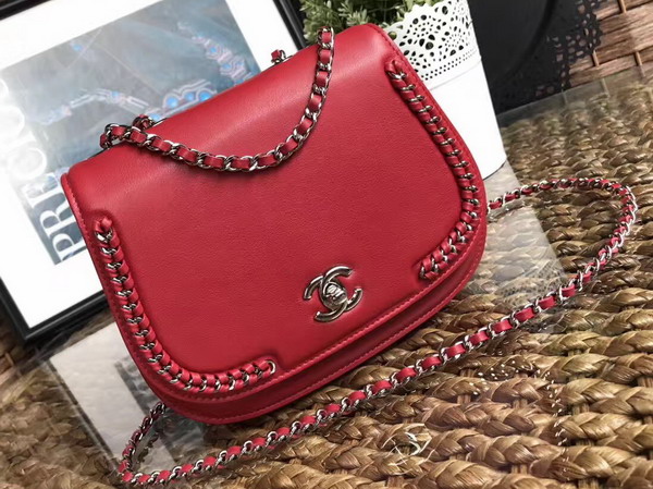 Chanel The Latest Flap Bag Calfskin and Silver Tone Metal Red For Sale