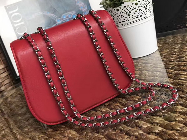 Chanel The Latest Flap Bag Calfskin and Silver Tone Metal Red For Sale