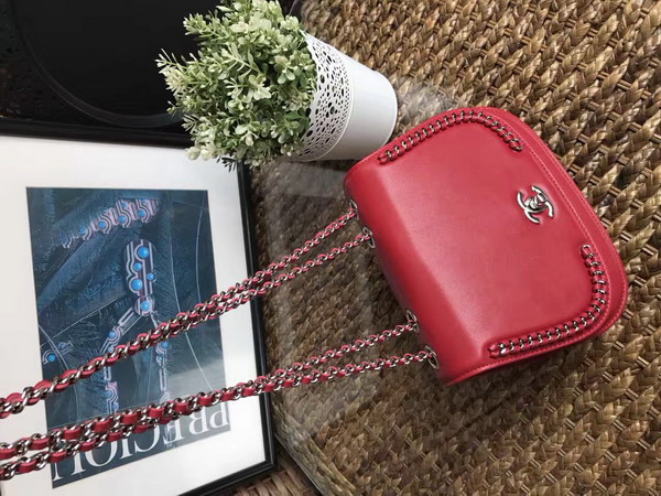 Chanel The Latest Flap Bag Calfskin and Silver Tone Metal Red For Sale