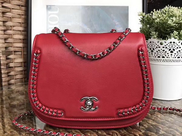 Chanel The Latest Flap Bag Calfskin and Silver Tone Metal Red For Sale