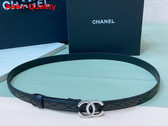 Chanel Thin Belt Black Quilted and Embroidered Lambskin Silver CC Buckle with Strass Replica