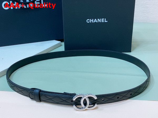 Chanel Thin Belt Black Quilted and Embroidered Lambskin Silver CC Buckle with Strass Replica