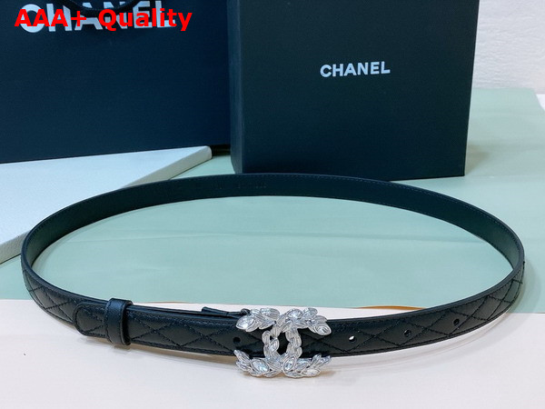 Chanel Thin Belt Quilted and Embroidered Lambskin Silver CC Belt Buckle with Crystals Replica