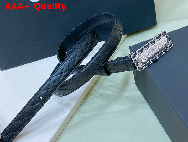 Chanel Thin Belt in Black Lambskin with Silver Rectangle Belt Buckle with Braided Leather Replica