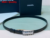 Chanel Thin Belt in Black Lambskin with Silver Rectangle Belt Buckle with Braided Leather Replica