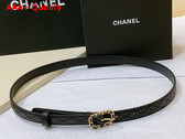 Chanel Thin Belt in Black Quilted Leather Square Belt Buckle with Braided Leather Details Replica