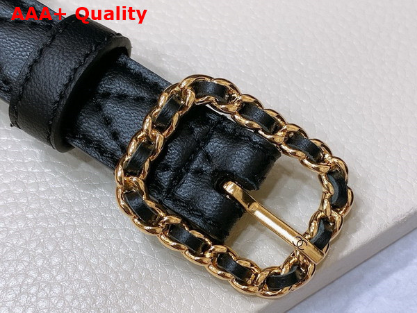 Chanel Thin Belt in Black Quilted Leather Square Belt Buckle with Braided Leather Details Replica