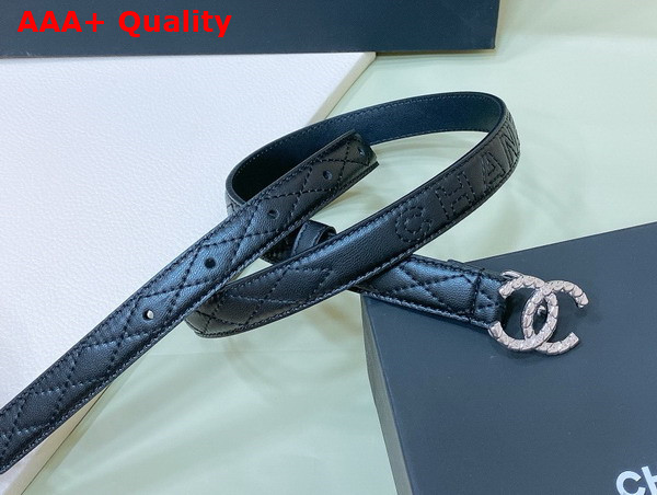 Chanel Thin Belt in Black Quilted Leather with Silver CC Belt Buckle Replica