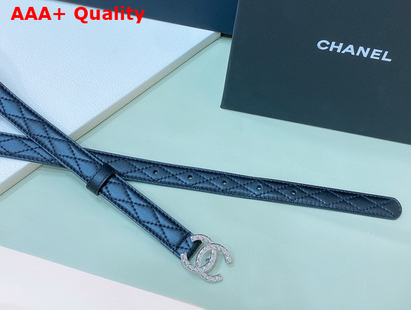 Chanel Thin Belt in Black Quilted Leather with Silver CC Belt Buckle Replica