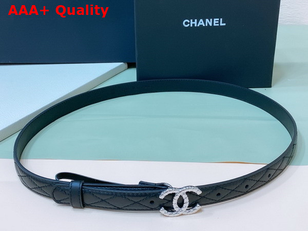 Chanel Thin Belt in Black Quilted Leather with Silver CC Belt Buckle Replica