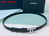 Chanel Thin Belt in Black Quilted and Embroidered Lambskin Silver CC Belt Buckle and Strass Replica