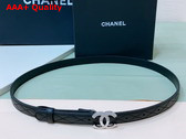 Chanel Thin Belt in Black Quilted and Leather with Silver CC Belt Buckle and Strass Replica