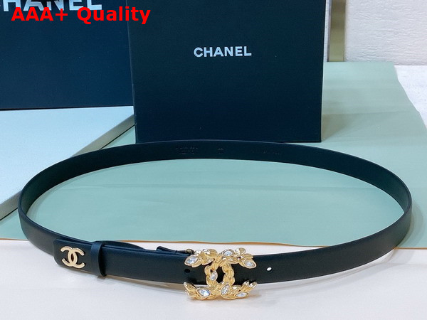 Chanel Thin Belt in Black Smooth Leather with Gold CC Belt Buckle and Crystals Replica