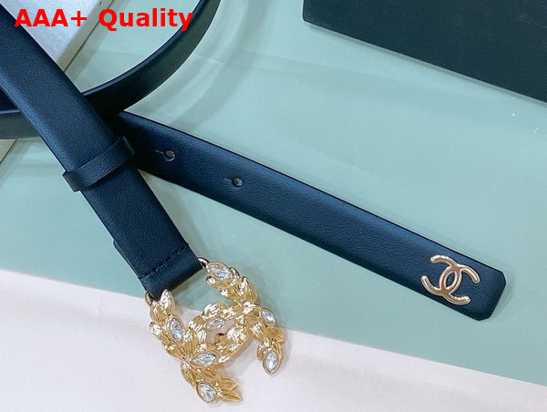 Chanel Thin Belt in Black Smooth Leather with Gold CC Belt Buckle and Crystals Replica