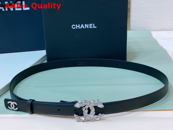 Chanel Thin Belt in Black Smooth Leather with Gold CC Belt Buckle and Crystals Replica