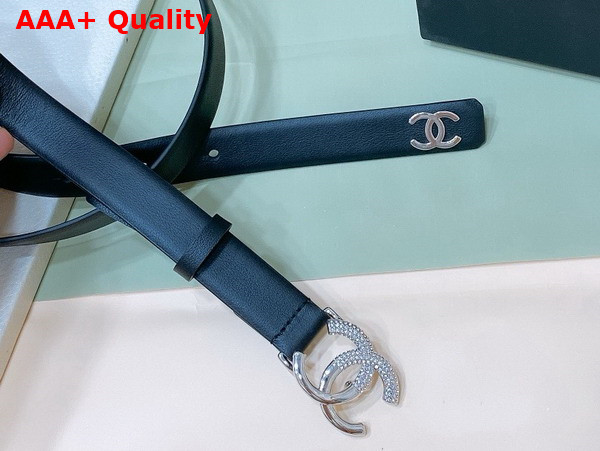 Chanel Thin Belt in Black Smooth Leather with Gold CC Belt Buckle and Strass Replica