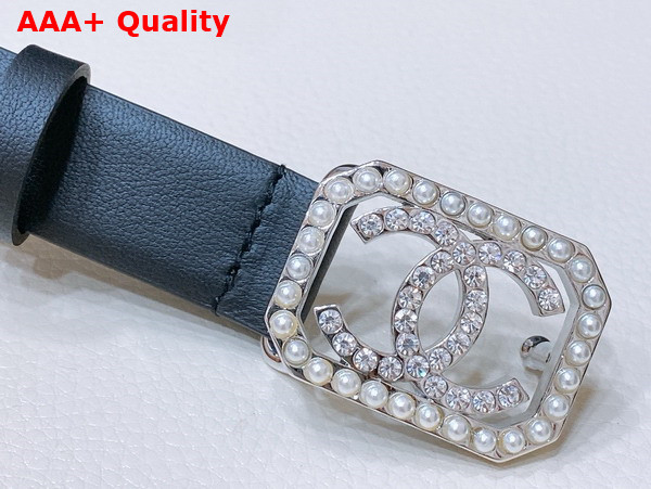 Chanel Thin Belt in Black Smooth Leather with Silver Square Belt Buckle Replica