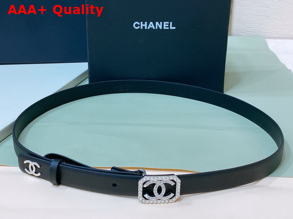 Chanel Thin Belt in Black Smooth Leather with Silver Square Belt Buckle Replica