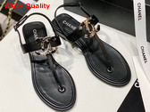 Chanel Thong Sandal in Black Calfskin with Metal CC Replica