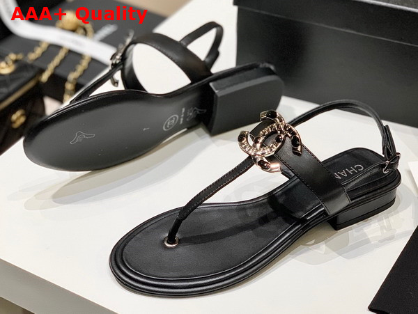 Chanel Thong Sandal in Black Calfskin with Metal CC Replica