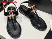 Chanel Thong Sandal in Black Calfskin with Multicolor Metal CC Replica