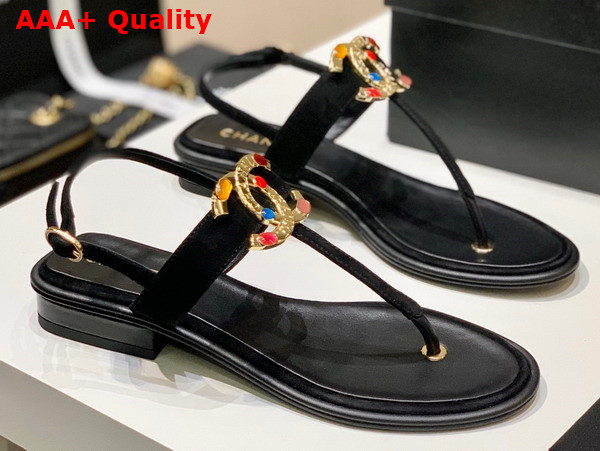 Chanel Thong Sandal in Black Calfskin with Multicolor Metal CC Replica