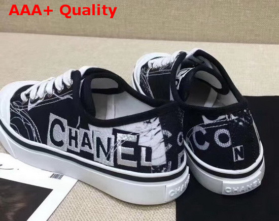 Chanel Trainer Sneaker in Embroidered Printed Canvas Black and White Replica